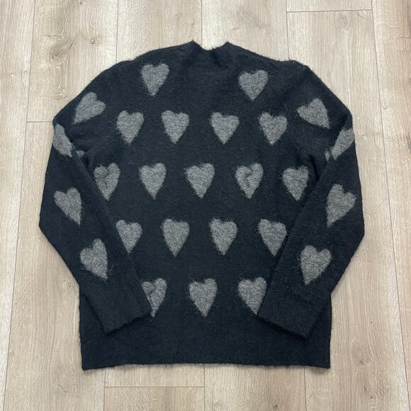 all saints  amore heart print crewneck sweater black/ grey size Small S B4 - Picture 5 of 6